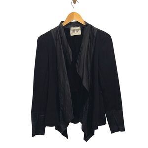 ILLIA Womens Waterfall Front Mixed Media Leather Cardigan Jacket Black Medium‎